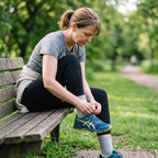 Femme laçant sa chaussure de course avec les chevillères de compression Flexnea