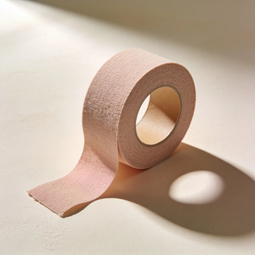 A roll of nude stretch cotton body tape, partially unrolled