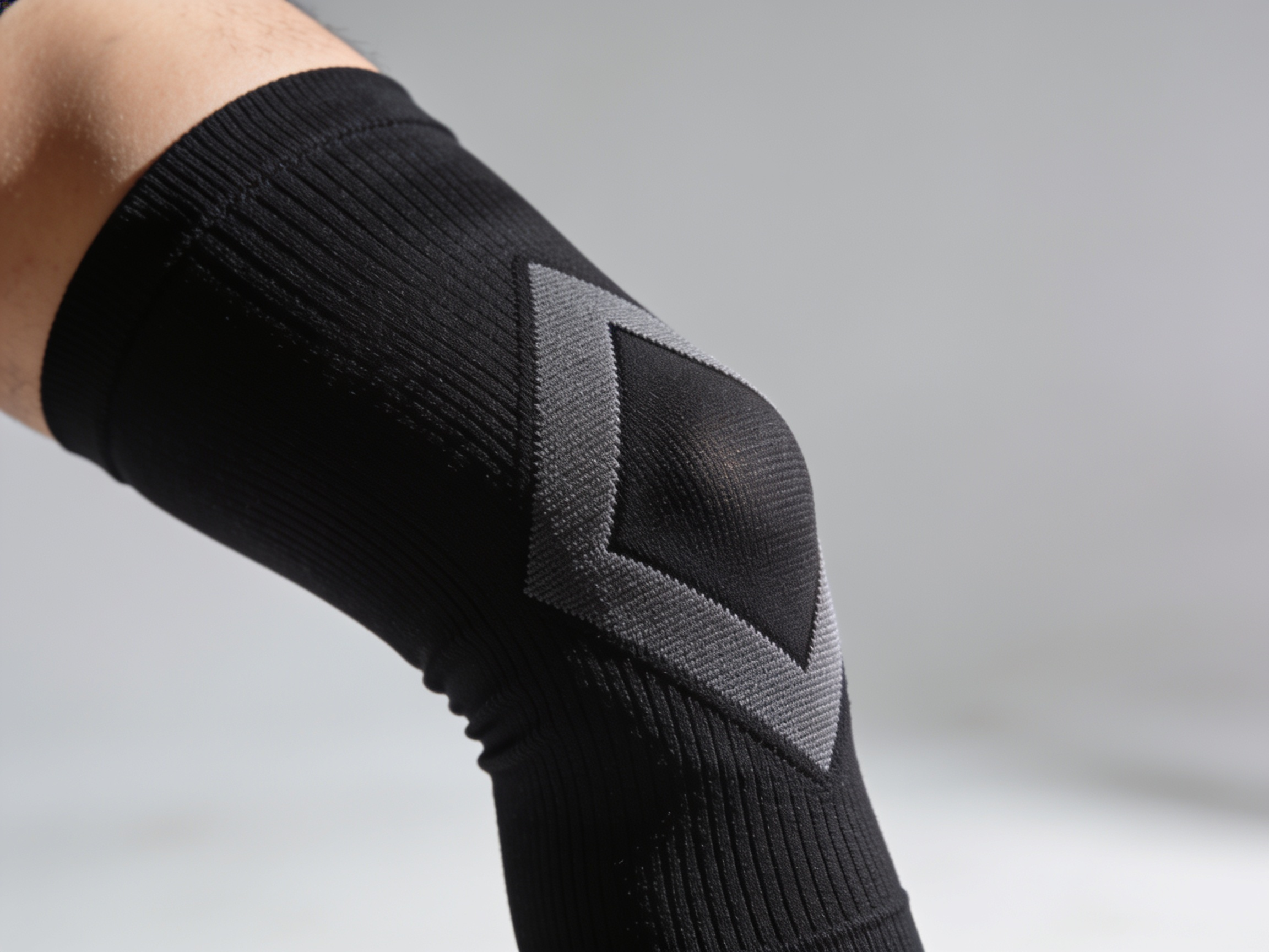 Détail du tricot de compression au niveau du genou