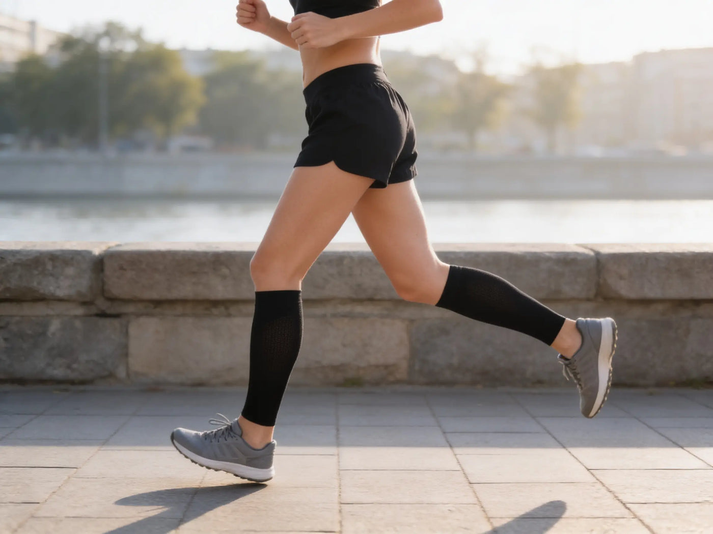 Manchons de compression mollet portés en course à pied